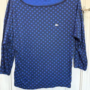 Lacoste Women's Navy and Blue Polka Dot Long Sleeve Top